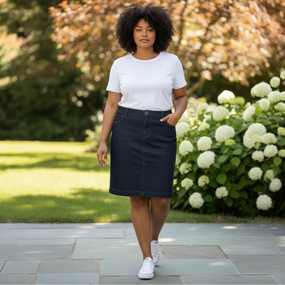 Gap NWT Darkwash Denim Pencil Skirt Size 14 Blue Herringbone Cotton Midi Classic